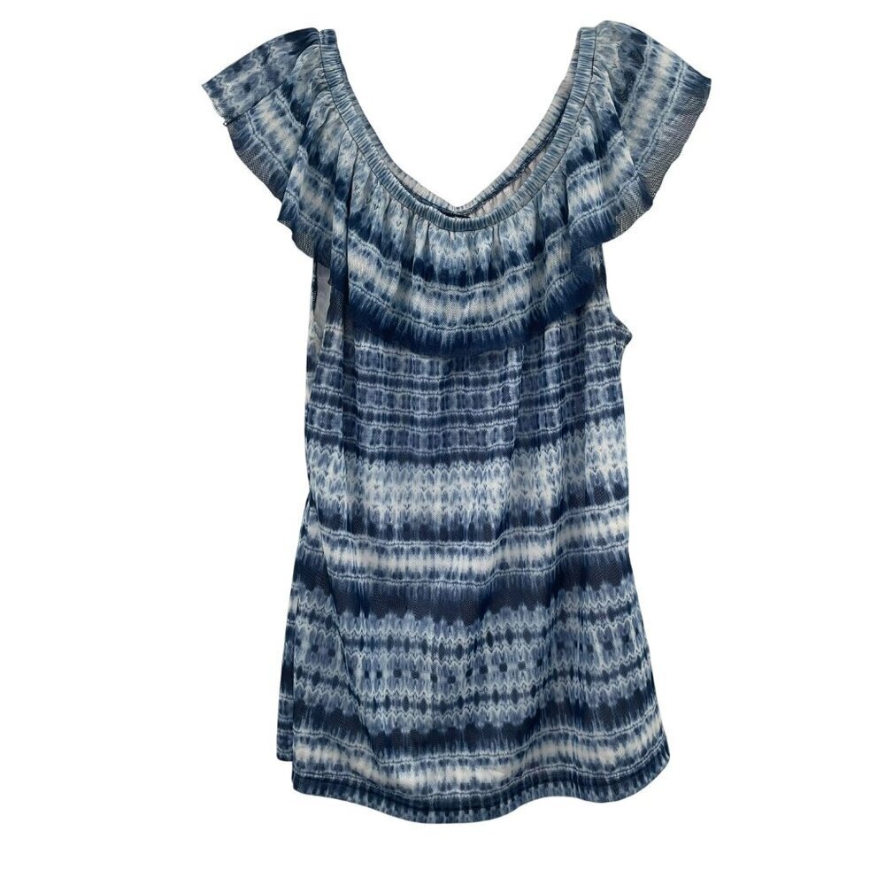 Chaps Womens Off Shoulder Top Blue/Multi Striped Size 1X Sheer